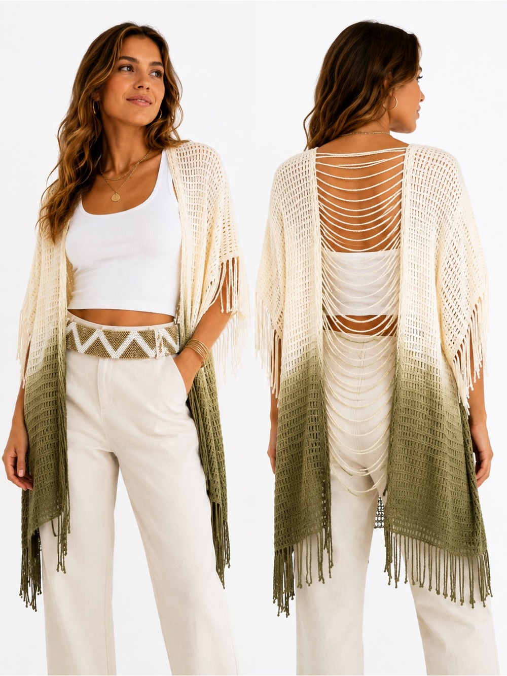 Ombre Fringe Cape Ruana OSFA NWOT